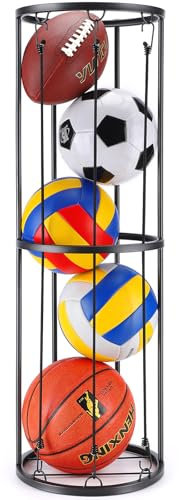 2 Schicht vertikale Basketball Rack mit 3 Seilen, platzsparende Garage Sports Ball Storage Organizer, abnehmbare Standing Display Holder Wand montiert Sportgeräte Veranstalter für Basketball Fußball