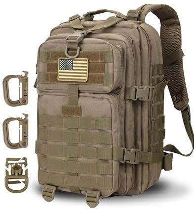 Hannibal Tactical 28L Militär Taktischer Rucksack US Cooper Rucksack Armee Assault Pack 3 Tage Bug Out Go Bag Trekking Wanderrucksack Khaki