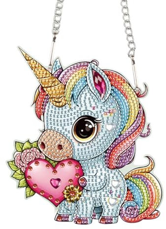 Diamond Painting Valentinstag Türkranz,DIY Diamond Painting Valentinstag Anhänger mit Kette,Diamant Painting Fensterbilder,Liebes Wichtel Aufhängen für Fenster Wand Und Eingang Decor-Einhorn