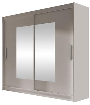 Mirjan24 Kleiderschrank mit Spiegel London VII, Schwebetürenschrank, Schiebetürenschrank, Modernes Schlafzimmerschrank 180x215x58cm, Garderobe, Schlafzimmer (Cashmere)