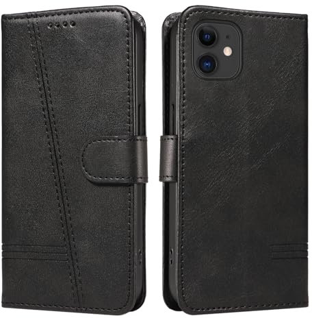 NEXCURIO Handyhülle für Apple iPhone 11 Hülle Klappbar mit Kartenfäch Klapphülle Lederhülle Leder Schutzhülle Wallet Flip Case Cover Handy Tasche Handytasche - Schwarz