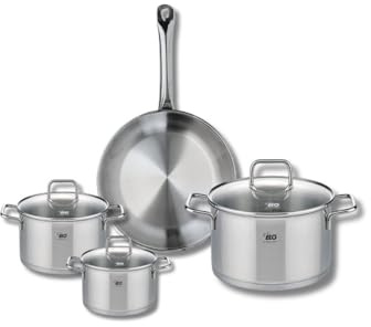 ELO 9693850 Kochgeschirr-Set, 4-teilig, 1 Bratpfanne 24 cm und 3 Kochtöpfe 12, 14 und 20 cm Elo Profi, Citrin, Edelstahl, Induktion
