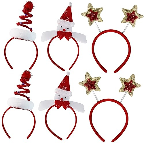 NULYLU 6 Pièces Serre Tête Noël Étoiles Bonhomme de Sapin Bandeaux à Thème de Noël Accessoires pour Cheveux