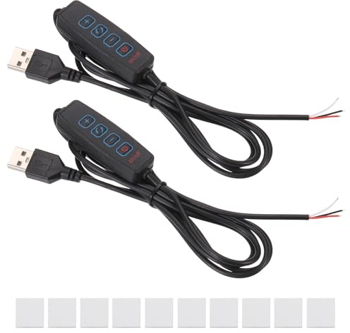 PATIKIL 4.92ft LED Strip Dimmer Switch, 2set DC 5V Button USB Inline Switch Pigtail Cable Brightness Adjustable Controller with Tape for LED Rope Light, Black