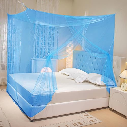 Moskitonetz für Bett, Moskitonetz, Para, Camas, rechteckig, Betthimmel mit einer Öffnung, Moskitonetz, für Camping, Innen- und Außenbereich, Blau, L 79 x B 71 x H 71 Zoll