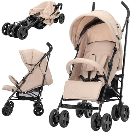 Lorelli Kinderwagen Ida, Reisebuggy, Baby Buggy klein zusammenklappbar, Leicht - nur 8,4 kg, kompakter Sportsitz bis 15kg, Kinderbuggy mit verstellbarer Rückenlehne und Fußstütze, 5-Punkt-Gurt, Beige