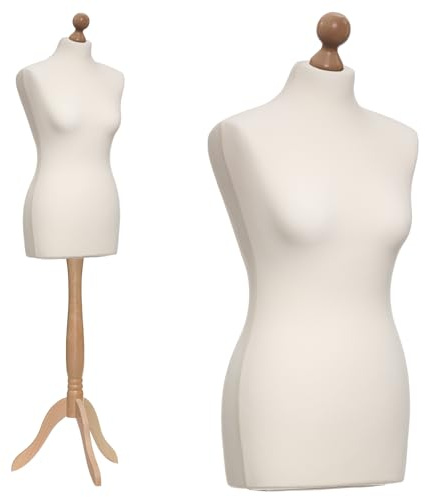 DummyDoll Schneiderpuppe weiblich Größe 38/40, Überzug Creme/Ecru, Holzdreibein Buche