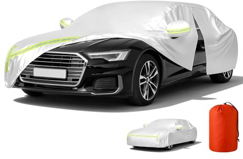 AOOSA Auto Abdeckplane, Staubdicht Wasserdicht Autoabdeckung, 490×190×150cm | für Sommer & Winter, UV-Schutz Regen Sonne Schnee, Auto Abdeckung Vollgarage Outdoor Indoor mit Aufbewahrungstasche,Silber
