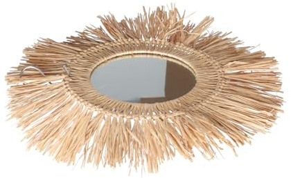 MAGICLULU Miroir Rond Vintage Décoratif en Paille et Verre, Mural, Khaki | Style Rétro Chic, Pièce Créative pour Dortoir, Accessoire Photo, Présent de Crémaillère