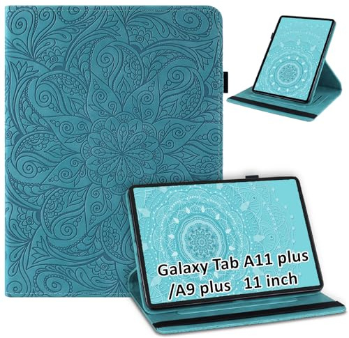 laddutoi Cover per Samsung Galaxy Tab A11 Plus 2025/A9+ 2023 11, Blu | Pelle PU Custodia per A11+ SM-X230/X210, Rotazione a 360 Gradi Supporto, Slot per Schede, Antiscivolo, Protettiva Flip Case