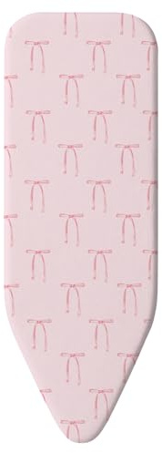 Pink Bow Ironing Board Cover 130 × 40 cm, Thick 3mm Cotton Felt Padding, Drawstring Tightening & Lock, Resist Scorching and Staining, Heavy Duty Padded Iron Board Covers