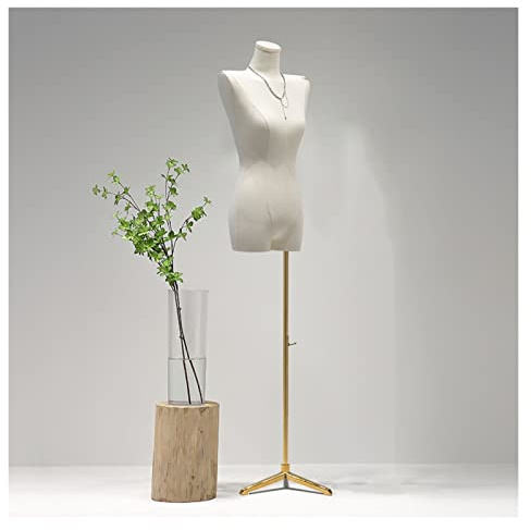 OUPAIAI Schneiderpuppe Damenbüste Weiblich, 47-75 Zoll Höhenverstellbar Weibliche Kleid Form Mannequin Stand Schaufensterpuppe für Kleidung Mit Stativ Sockel(Gold)
