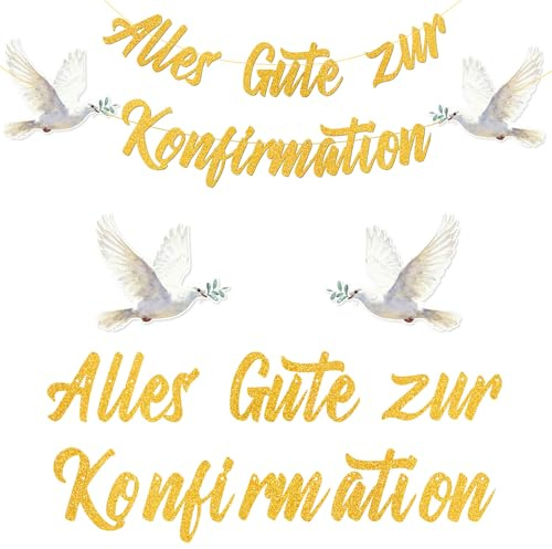 Konfirmation Girlande Deko - Alles Gute zur Konfirmation, Glitzer Gold Banner Papiergirlande Hängende Deko Jungen Mädchen
