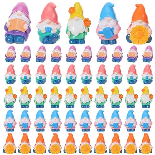 GGSTDDUP 50Pcs Spring Mini Resin Gnomes Miniature Tiny Gnome Figurines Mini Resin Fairy Statues for Garden Landscape Dollhouse DIY Crafts