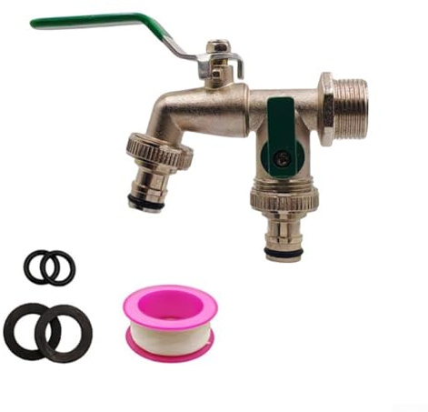 Heavy Duty Zinc Alloy Hose Y-Splitter 3/4, Zinc Alloy One-Inlet Two-Outlet Garden Hose Connector with Dual Tap, Frost-Resistant & Leak-Proof for Irrigation, Rain Barrels, Sprinklers, Washing Machines