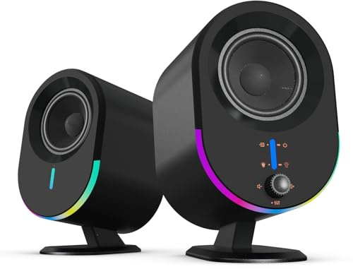 Littoak Computer Speakers for Desktop PC with Bluetooth, Powered PC Gaming Speaker with 3 EQ Modes &6 RGB Modes, Aux in, Headphone, USB Port Speaker for Laptop/Desktop/TV, 2 * 15W
