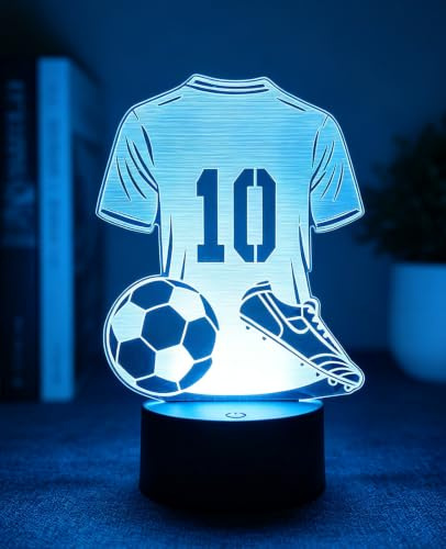 BIRBANN Fußball Trikot 3D Lampe, LED Nachtlicht für Jungen, 7 Farben Touch Schalter, Fußball Geschenke für Jungs Kinder, Lampe Kinderzimmer Fussball Lampe