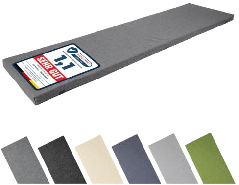 Garronda Bankauflage Outdoor Gartenbank Auflage 150x40 Graphit GD-0220 | Dicke: ca. 4 cm, Wasserabweisend, UV-beständig, mit Bändern, als Sitzkissen für Hollywoodschaukel und Gartenmöbel