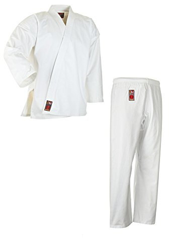 Ju-Sports Karate Anzug to start Weiß 110 I Klassischer Karateanzug für Kinder & Erwachsene I Karate Kimono inkl. weißem Gürtel I Hose mit Kickzwickel I 100% Baumwolle