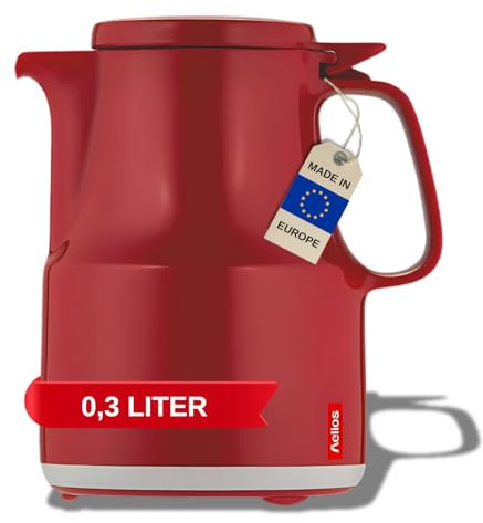 Helios Thermoskanne Thermoboy Dunkelrot 0,3L – 6h Heiß - Hält Getränke heiß & kalt – Praktische Einhandbedienung – 100% spülmaschinenfest, Rot