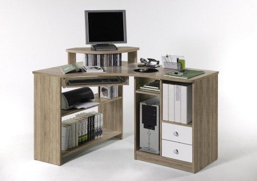 Bega Stella Trading Tanga, Eckschreibtisch, Arbeitsplatz, Eiche Sonoma, Schubkastenblende weiß, 135 x 94 x 95 cm