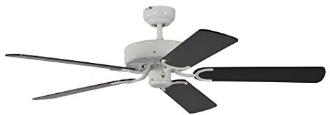 Deckenventilator ohne Beleuchtung Potkuri, Gehäuse Lack weiß, Flügel in schwarz, 132 cm, für Räume bis zu 25m²