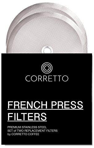 Corretto Coffee Universal-Filter für Kaffeepresse mit 8 Tassen, 1 l, 2 feinmaschige Edelstahl-Siebe für Bodum, Kona und die meisten Kaffeedrücker mit 8 Tassen, 10,2 cm breit, 2 Stück