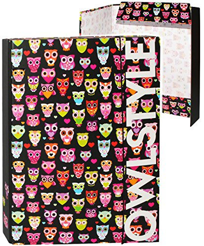 alles-meine.de GmbH Heftordner/Ordner/Heftbox - A4 - lustige Bunte Eulen - für Hefte, Zettel und Mappen - Glanz Druck - Gummizugmappe & Heftmappe - Mappe & Box - Ordnerma..