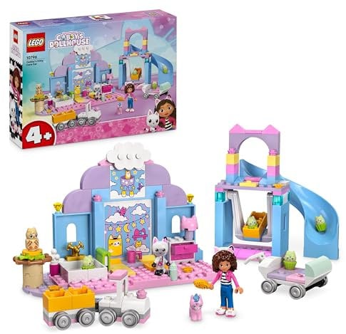LEGO Gabby's Puppenhaus – Gabbys Katzenpflege Spielset – Kreatives Tier Spielzeug - Bauset mit Auto, Zug, Rutsche, Minifiguren & Zubehör – Kinder Geschenk für Mädchen ab 4 Jahren – 10796