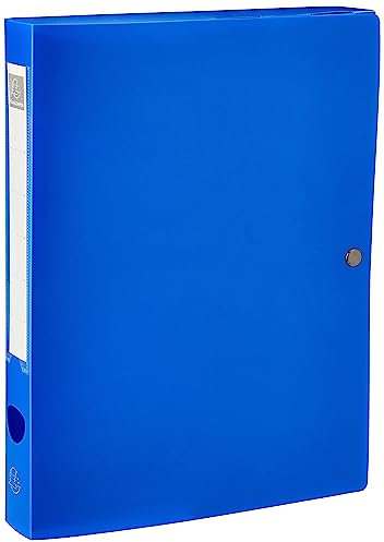 Exacompta - Réf. 54632E - 1 Boîte d'archives à pression en polypropylène opaque - Dos 40 mm - Porte étiquettes sur les 2 faces - Pour format A4 - Dimensions 25 x 33 cm - Couleur bleu - livrée à plat