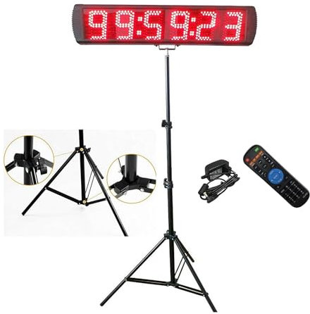 LED Stoppuhr für Wettbewerbe, 5 Zoll Ziffern, 6 Ziffern Stoppuhr Groß mit Stativ, Herunter-/Hochzählfunktion, Countdown Timer mit Fernbedienung