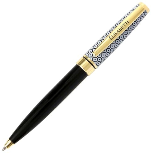 Die carterie 76000779 Kugelschreiber Einziehbar Serie Black & Gold mit Botschaft auf Clip Elisabeth