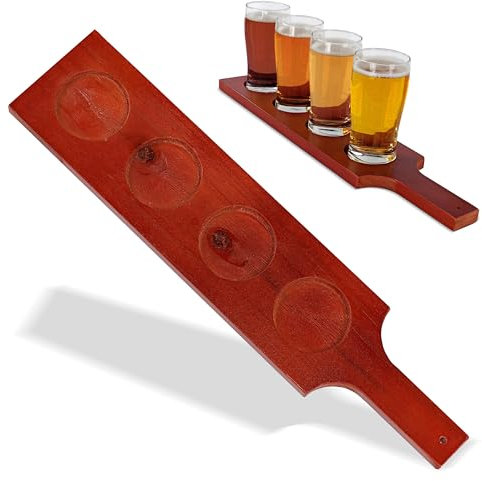 G Francis Bierflug-Set mit (1) Holzflugpaddel und (4) 142 ml Gläsern - Sampler Kit für Bierverkostung