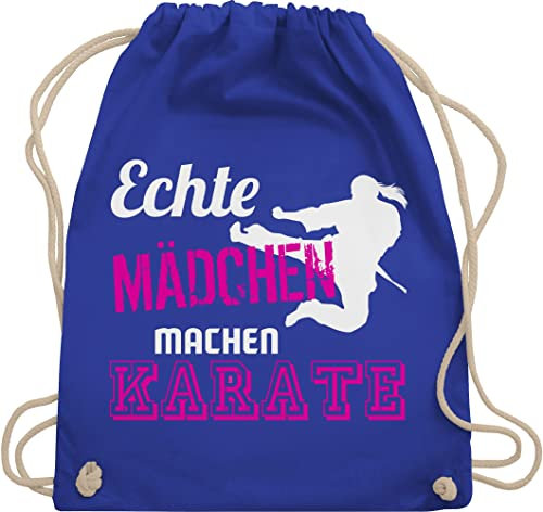 Turnbeutel Rucksack - Kampfsport - Echte Mädchen machen Karate - Unisize - Royalblau - geschenk kinderturnbeutel sport coole turnsack tasche kinder 25. geburtstag nur stoffrucksack beutel