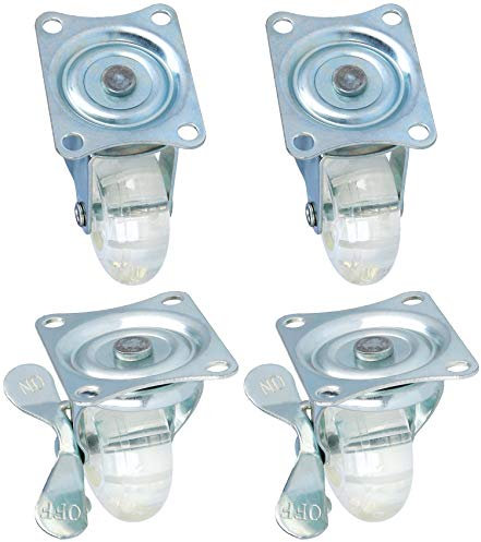 com-four® 4x Lenkrollen mit Schwenklager für Möbel, transparente Transportrollen mit Anschraubplatte und Kugellager, 2 Rollen mit Bremse - Industrierollen (04 Stück - 50 mm 120 kg mit Schwenklager)