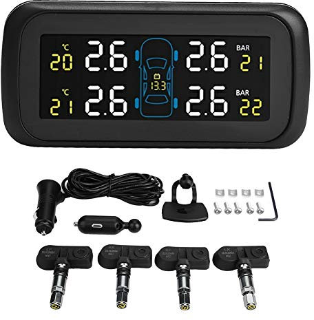 Keenso TPMS Kit de monitoreo de neumáticos, de monitoreo de presión de neumáticos TPMS para coche, encendedor de cigarrillos LCD, cargador USB, 4 sensores internos, de monitoreo de