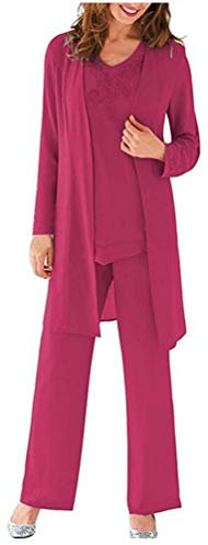 Trajes de gasa coral para mujer, 3 piezas, trajes para madre, novia, boda, talla grande, vestidos de noche, fucsia, 44