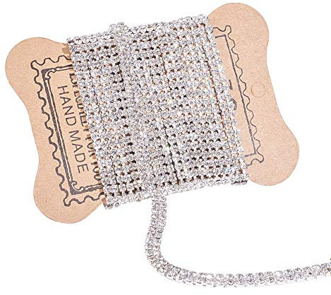 BENECREAT 1,8m Catena di 2 File di Diamanti in Cristallo Chiusura in Ottone Decorazione Cucito e Artigianato (Interno Argento)