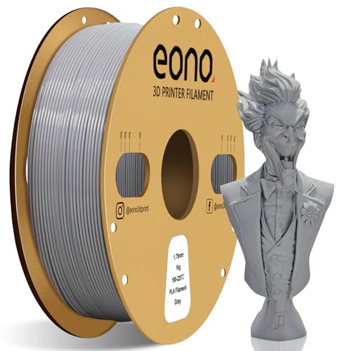 EONO Grau PLA Filament 1,75 mm, PLA Hellgrau 3D Drucker Filament PLA 1kg (2.2lbs), Maßgenauigkeit +/- 0.03mm 3D Druck Filament, PLA Grau