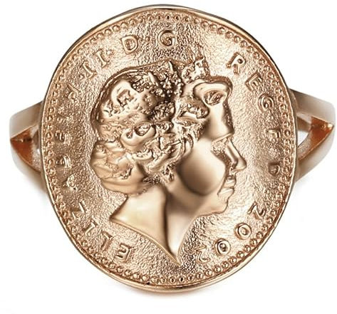 BOBIJOO JEWELRY - Bague Femme Cintrée Pièce One 1 Penny Elizabeth II Acier 316L Or Rose Plaqué - 17,8 (7 US)