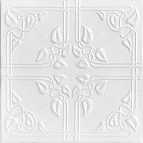 A La Maison Ceilings R37 Ivy Leaves Foam Glue-up Ceiling Tile (256 sq. ft./Case), Pack of 96, Plain White