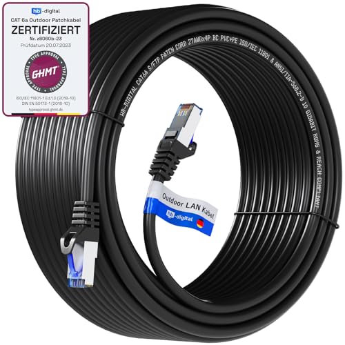 HB-DIGITAL 40m Cable de red Cat.6a para exteriores de para uso en exteriores e interiores Enchufe RJ45 NEGRO LAN Ethernet S/FTP PIMF 500MHz IP66 Resistente al polvo al agua al aceite y a los rayos UV
