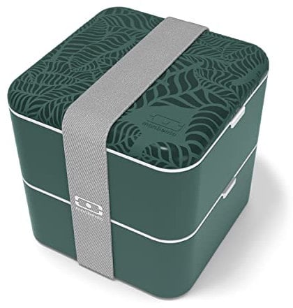 monbento - Gross Bento Box MB Square Jungle mit Fächern Made in France - Auslaufsicher Lunchbox Perfekt für Büro/Meal Prep/Schule - BPA Frei - Lebensmittelecht - Natur Muster - Grün