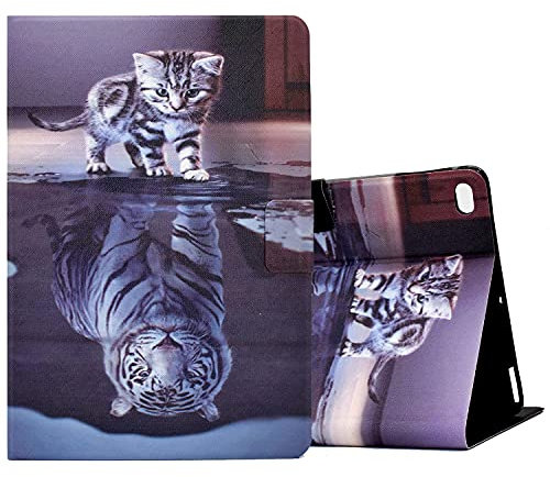 ONETHEFUL Coque Libro Étui pour Apple iPad 9.7 2017 2018 / iPad Air 2013 / iPad Air 2 2014 Tablette Housse Cover Protection Étuis avec PU Cuir et Stand - Chat et Tigre