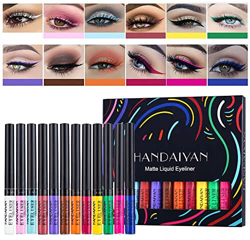 Matte liquid eyeliner set, 12 colori matte liquid eyeliner set, luminoso pigmento glitter lunga durata impermeabile/fango prova matte eyeliner set per cosplay matita trucco per le ragazze.