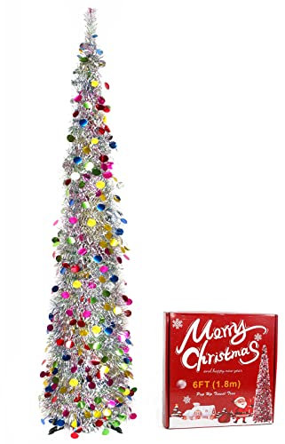 UHAPEER Albero di Natale artificiale 180cm, pieghevole, con paillettes, decorazione natalizia, albero decorativo con supporto, albero di Natale artificiale