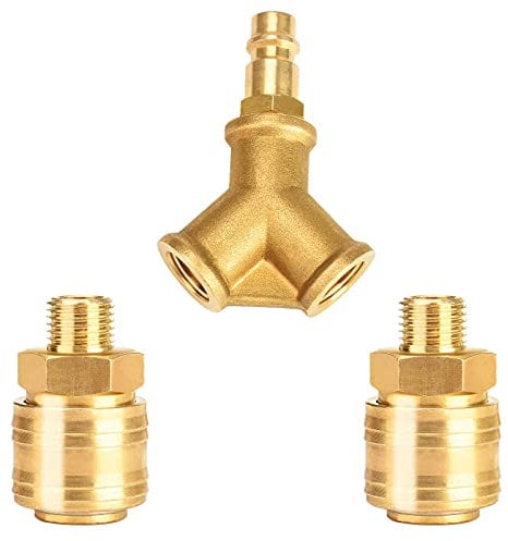 Profiwoab 2-fach Druckluftverteiler mit Kupplungen 1/4-Zoll Luftschlauch Schnellkuppler VerteilerMessing Druckluftkupplung Druckluft ZubehöR