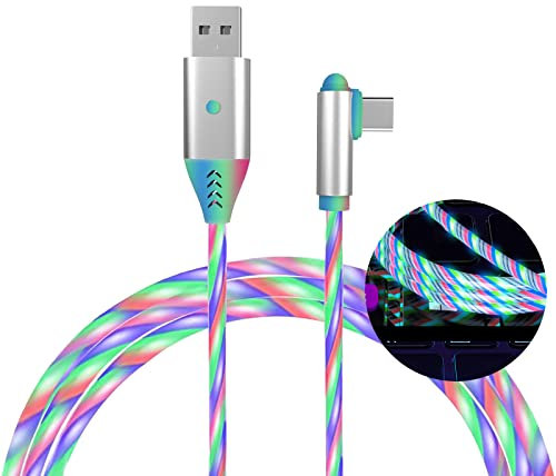 USB C Cable with Visible Flowing Light Up LED,Right Angle 90 Degree Charging Cable Cord with Switch On/Off Compatible for Sony WH-1000XM4 WH-1000XM3 WH-H910N,Bose 700 Wireless Headphones(White,4.9ft)
