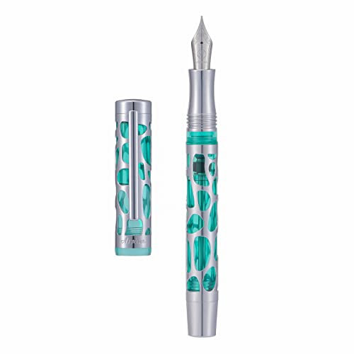 Asvine V169 Vacuum Filling Fountain Pen Medium Nib, Water Drop Skeleton Transparent Green Acrylic Pen Case Set