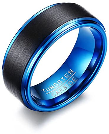 Stfery Ring Wolfram 9MM Einfach Couple Ringe Blau Schwarz Promise Ring zum Valentinstag, Größe 67 (21.3)
